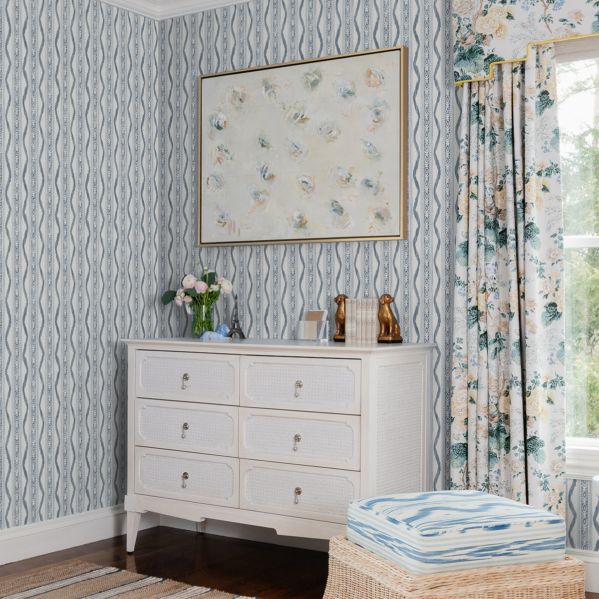 Rhys Blue IKAT Stripe Wallpaper By Erin Gates - Stripes Wallpaper