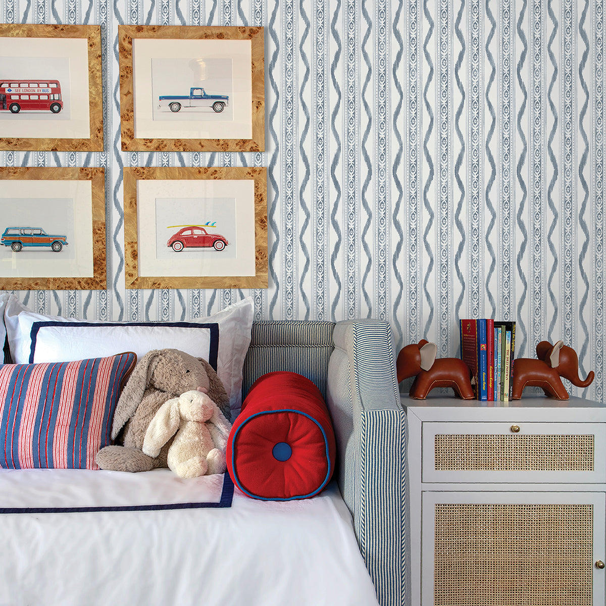 Rhys Blue IKAT Stripe Wallpaper By Erin Gates - Stripes Wallpaper
