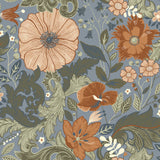 Victoria Blue Floral Nouveau Wallpaper - Scroll Wallpaper