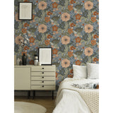 Victoria Blue Floral Nouveau Wallpaper - Scroll Wallpaper