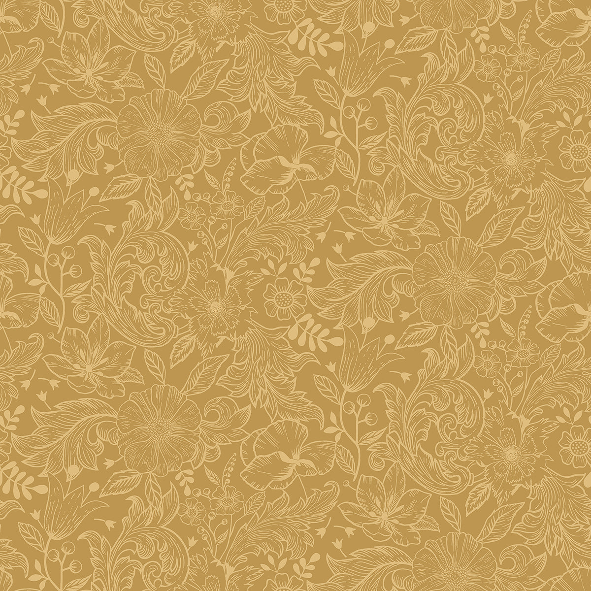 Wilma Yellow Floral Block Print Wallpaper - Scroll Wallpaper