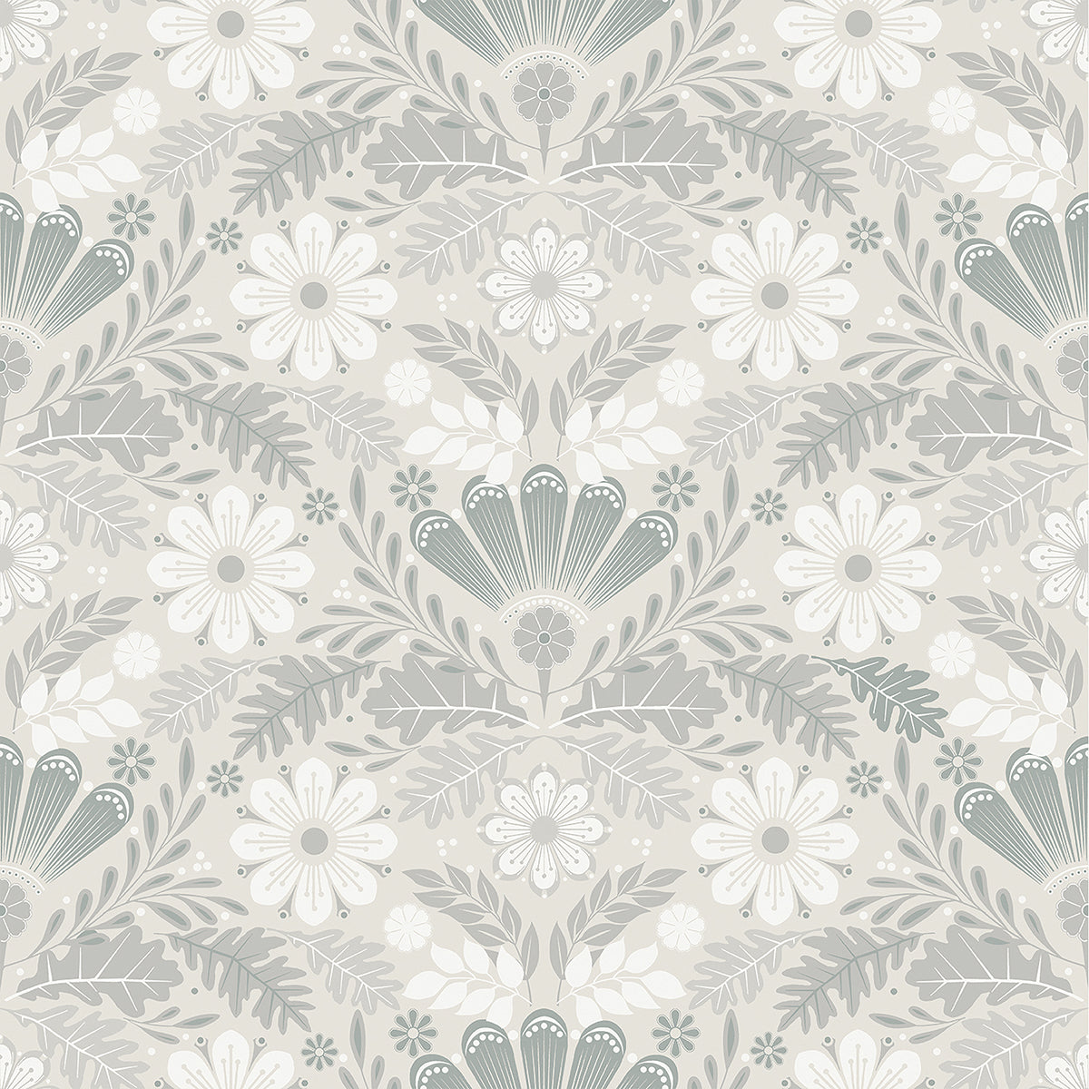 Klockrike LIGHT GREY Botanical Damask