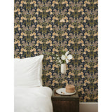 Kurre Dark Blue Woodland Damask Wallpaper - Damask Wallpaper
