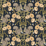 Kurre Dark Blue Woodland Damask Wallpaper - Damask Wallpaper