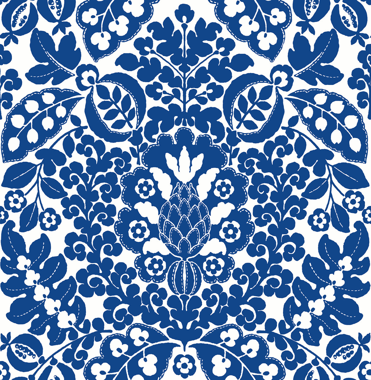 Marni Blue Fruit Damask Wallpaper - Damask Wallpaper