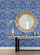 Marni Blue Fruit Damask Wallpaper - Damask Wallpaper