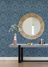 Marni Navy Fruit Damask Wallpaper - Damask Wallpaper
