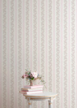 Marigold Wreath Pastel Peach Floral Stripe Wallpaper - Stripes Wallpaper