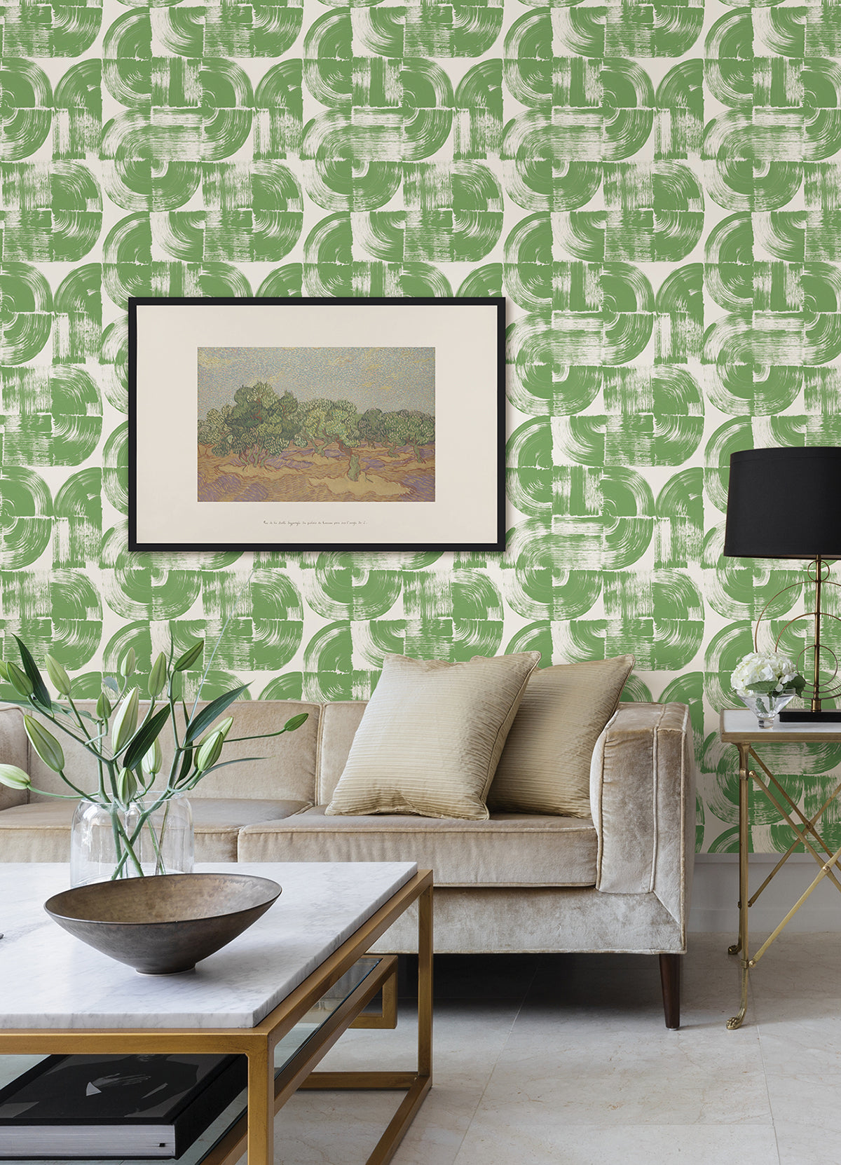 Giulietta Green Painterly Geometric Wallpaper - Geometric Wallpaper