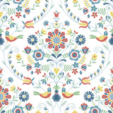 Britt Multicolor Embroidered Damask Wallpaper - Damask Wallpaper