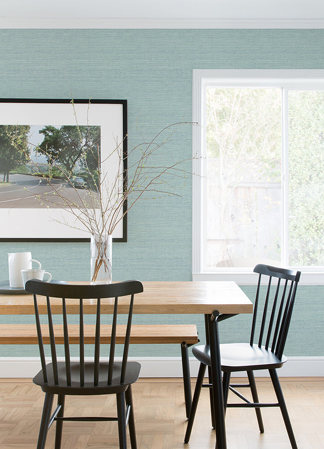 Agave Aqua Faux Grasscloth Wallpaper - Grasscloth Wallpaper