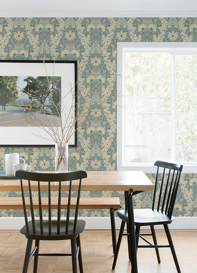 Ojvind Light Blue Floral Ogee Wallpaper - Scroll Wallpaper