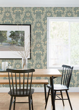 Ojvind Light Blue Floral Ogee Wallpaper - Scroll Wallpaper