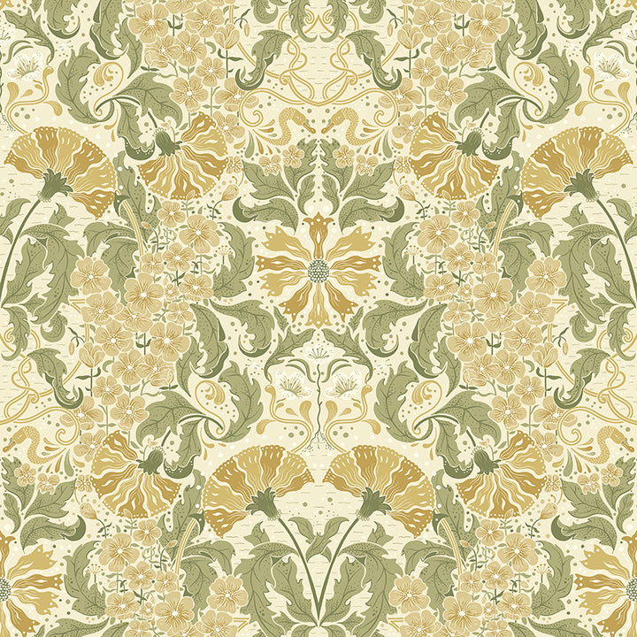 Ojvind Gold Floral Ogee Wallpaper - Scroll Wallpaper