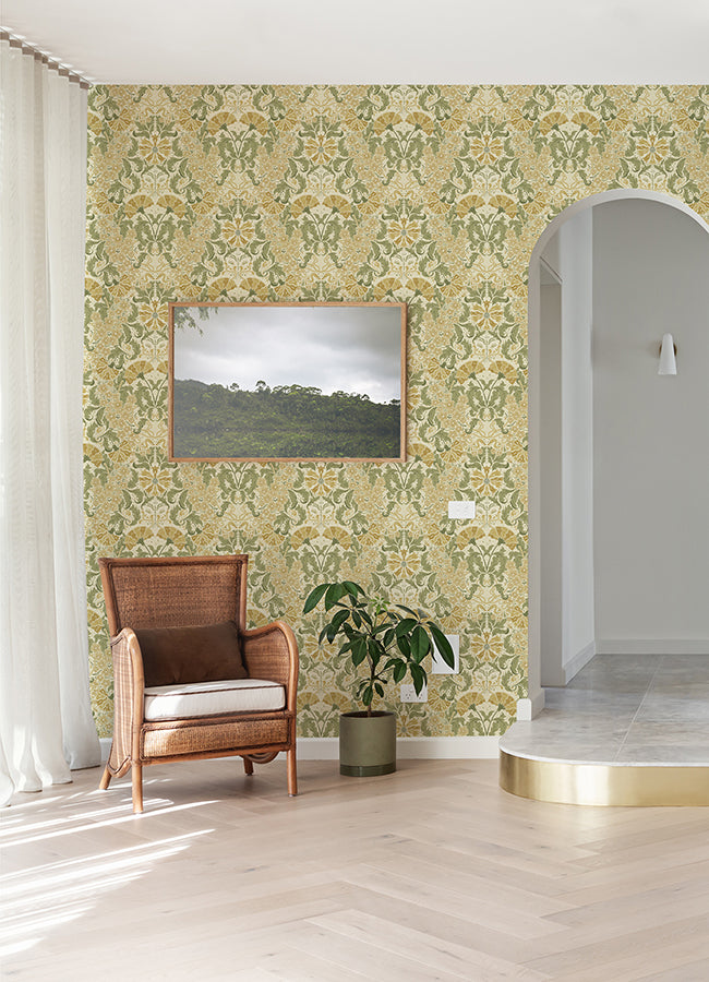 Ojvind Gold Floral Ogee Wallpaper - Scroll Wallpaper