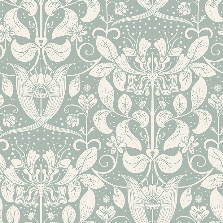 Berit Blue Floral Crest Wallpaper - Floral Wallpaper