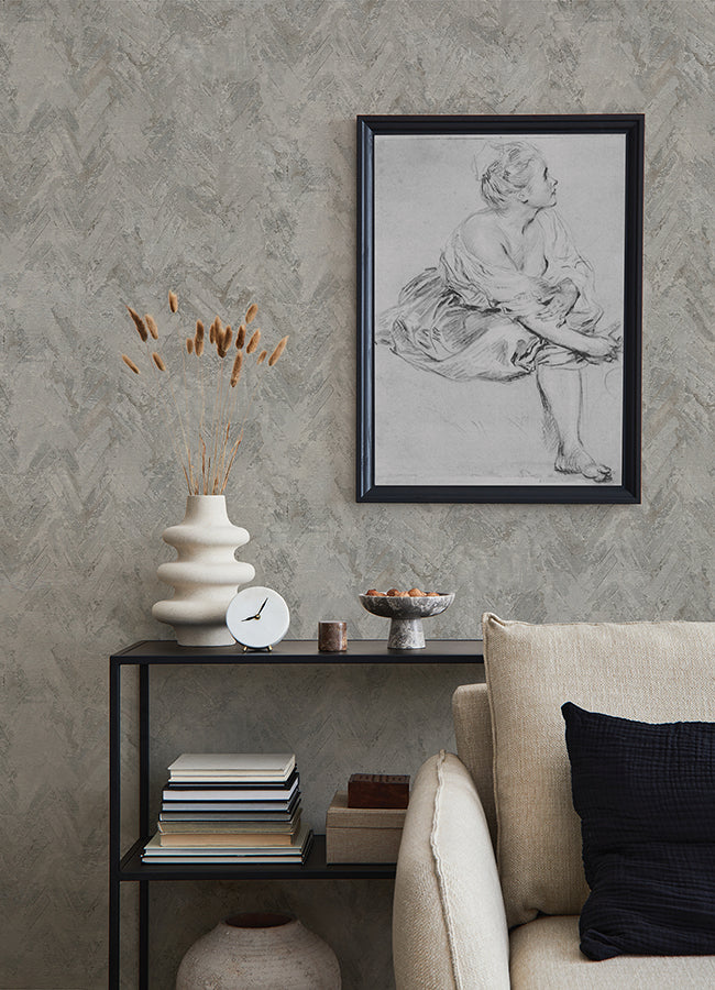Amesemi Distressed Herringbone Wallpaper - Distressed Wallpaper
