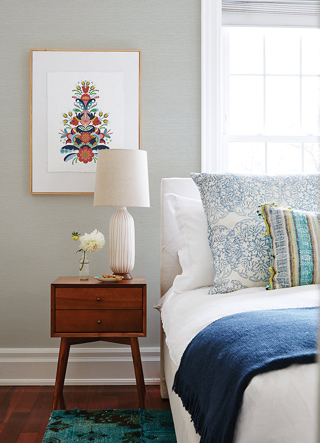 Agave Light Blue Faux Grasscloth Wallpaper - Grasscloth Wallpaper
