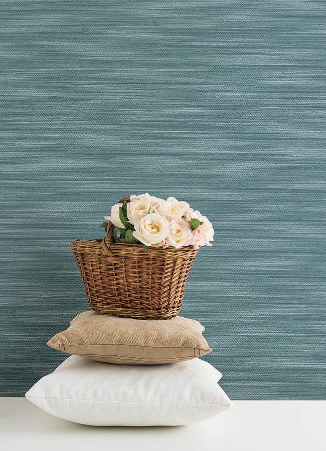 Benson Dark Blue Faux Fabric Wallpaper - Stripes Wallpaper