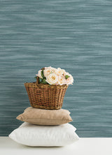 Benson Dark Blue Faux Fabric Wallpaper - Stripes Wallpaper