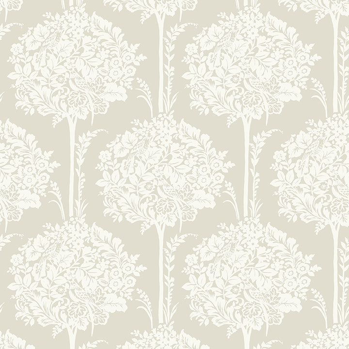 Zaria Taupe Topiary Wallpaper - Toile Wallpaper