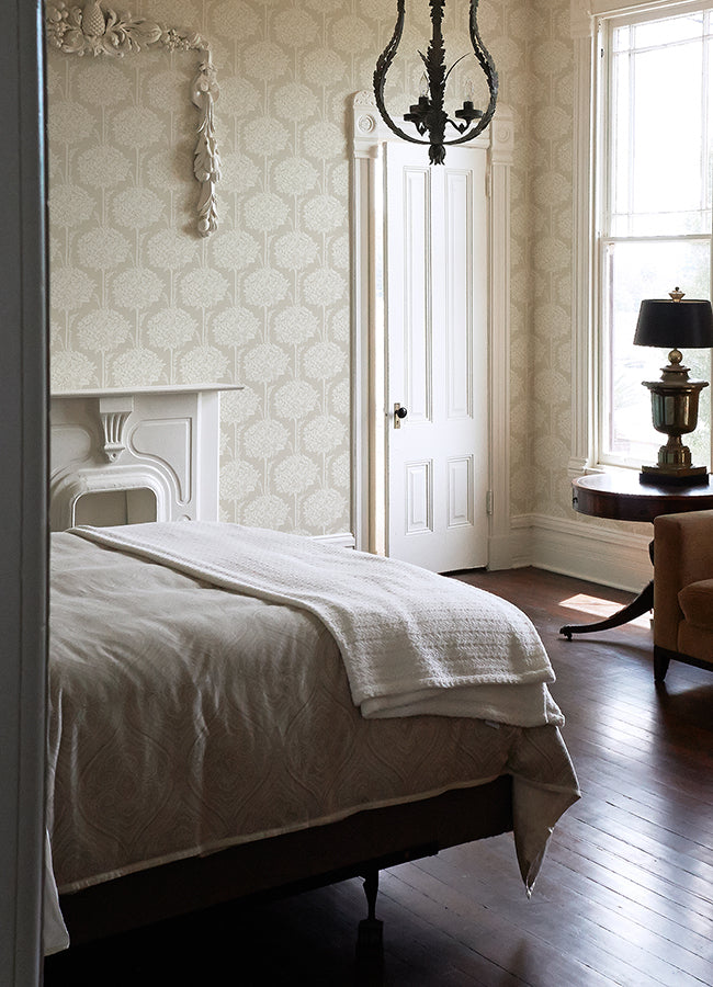 Zaria Taupe Topiary Wallpaper - Toile Wallpaper