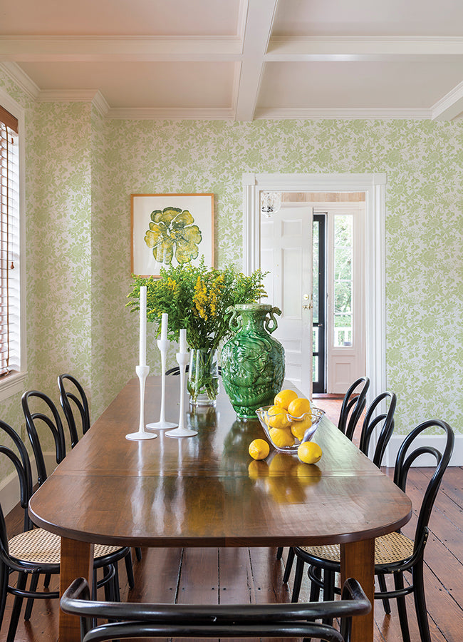 Helen Light Green Floral Trail Wallpaper - Jacobean Wallpaper