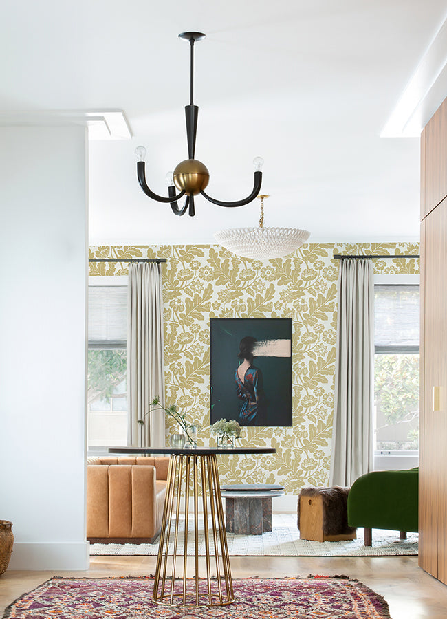 Augusta Butter Flock Damask Wallpaper - Damask Wallpaper