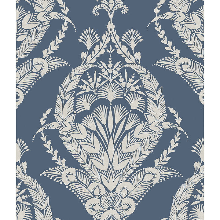 Arlie Indigo Botanical Damask Wallpaper - Damask Wallpaper