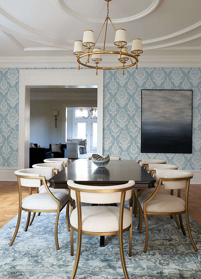 Arlie Light Blue Botanical Damask Wallpaper - Damask Wallpaper