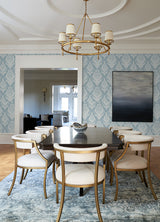 Arlie Light Blue Botanical Damask Wallpaper - Damask Wallpaper