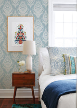 Arlie Light Blue Botanical Damask Wallpaper - Damask Wallpaper