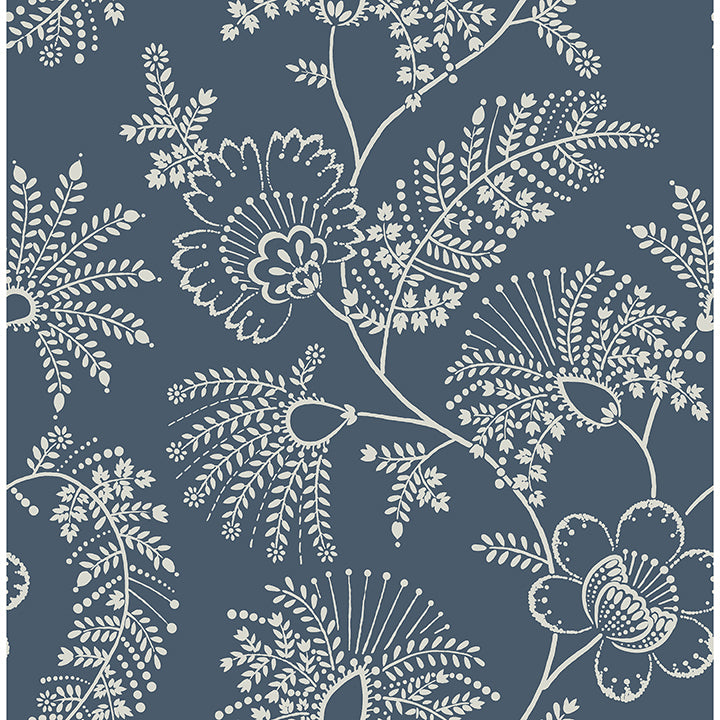 Maeve Dark Blue Jacobean Trail Wallpaper - Jacobean Wallpaper