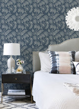 Maeve Dark Blue Jacobean Trail Wallpaper - Jacobean Wallpaper