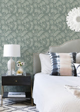 Maeve Sea Green Jacobean Trail Wallpaper - Jacobean Wallpaper