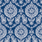 Helm Damask Navy Floral Medallion Wallpaper - Scroll Wallpaper