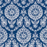 Helm Damask Navy Floral Medallion Wallpaper - Scroll Wallpaper