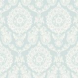Helm Damask Aqua Floral Medallion Wallpaper - Scroll Wallpaper