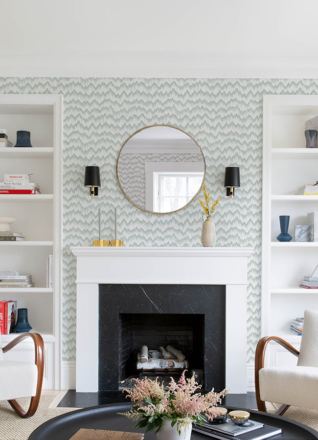 Holmby Seafoam Brushstroke Zigzag Wallpaper by Scott Living - Stripes Wallpaper