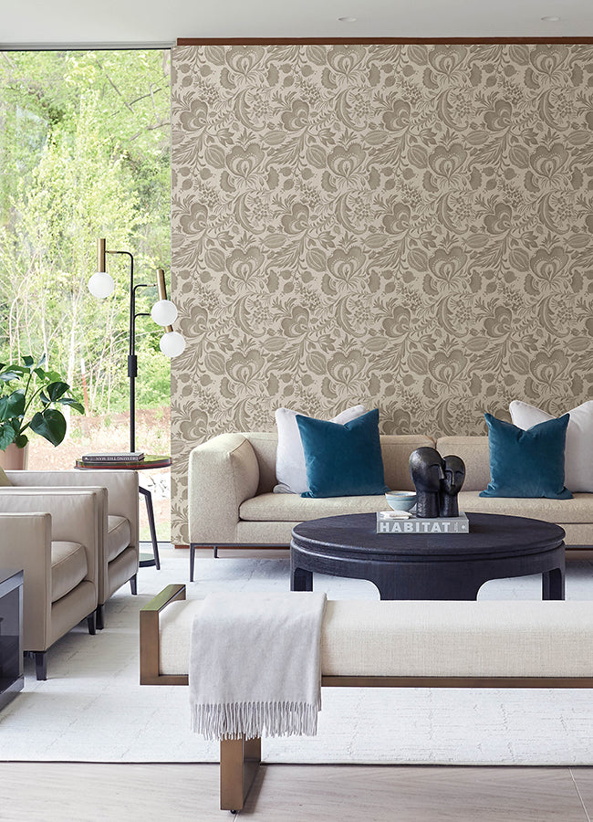 Culver Light Brown Jacobean Wallpaper by Scott Living - Jacobean Wallpaper