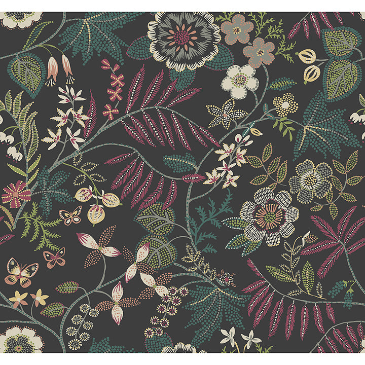 Marilyn Black Floral Trail Wallpaper by Scott Living - Floral Wallpaper