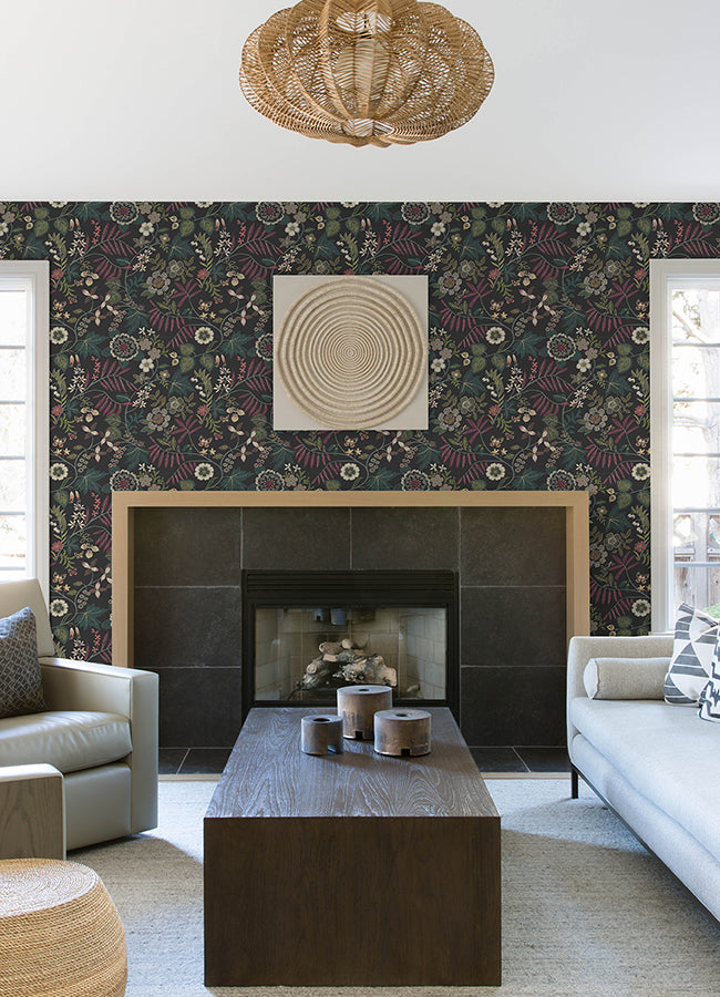 Marilyn Black Floral Trail Wallpaper by Scott Living - Floral Wallpaper