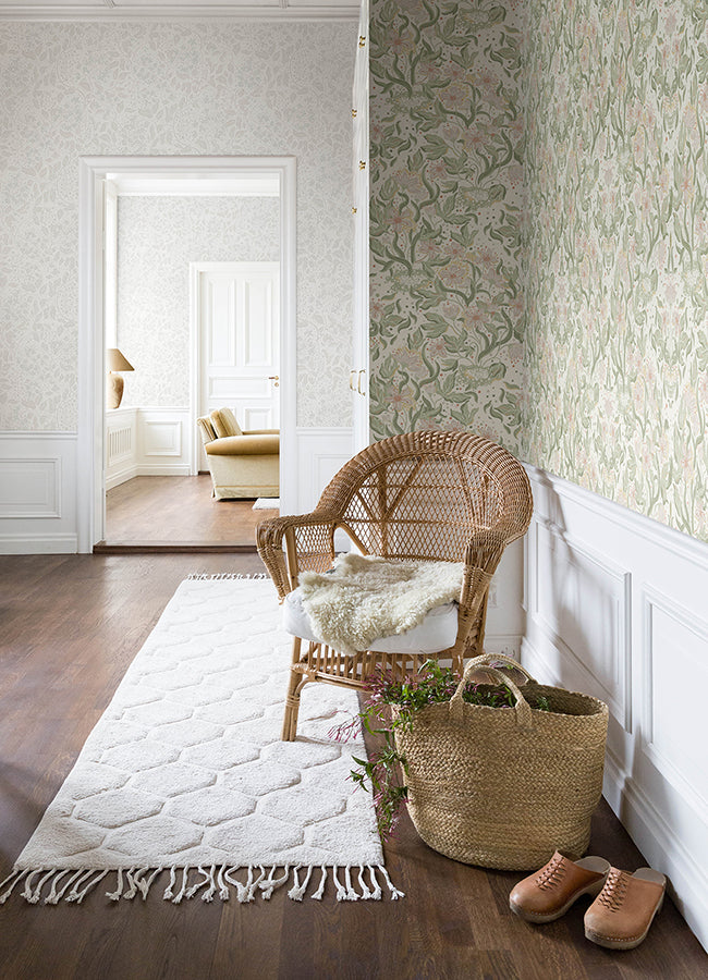 Lisa Olive Floral Damask Wallpaper - Damask Wallpaper