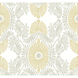 Villa Light Yellow Embellished Ogee Wallpaper - Scroll Wallpaper