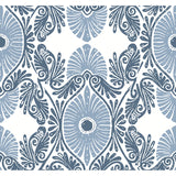Villa Blue Embellished Ogee Wallpaper - Scroll Wallpaper