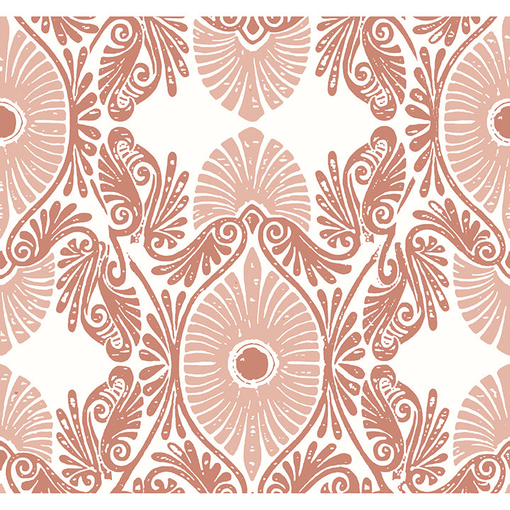 Villa Raspberry Embellished Ogee Wallpaper - Scroll Wallpaper