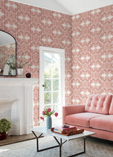 Villa Raspberry Embellished Ogee Wallpaper - Scroll Wallpaper