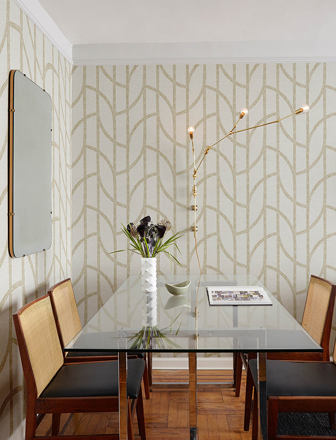 Harlow Gold Curved Contours Wallpaper - Stripes Wallpaper