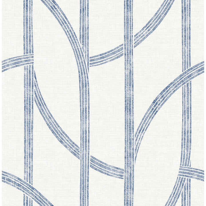 Harlow Indigo Curved Contours Wallpaper - Stripes Wallpaper