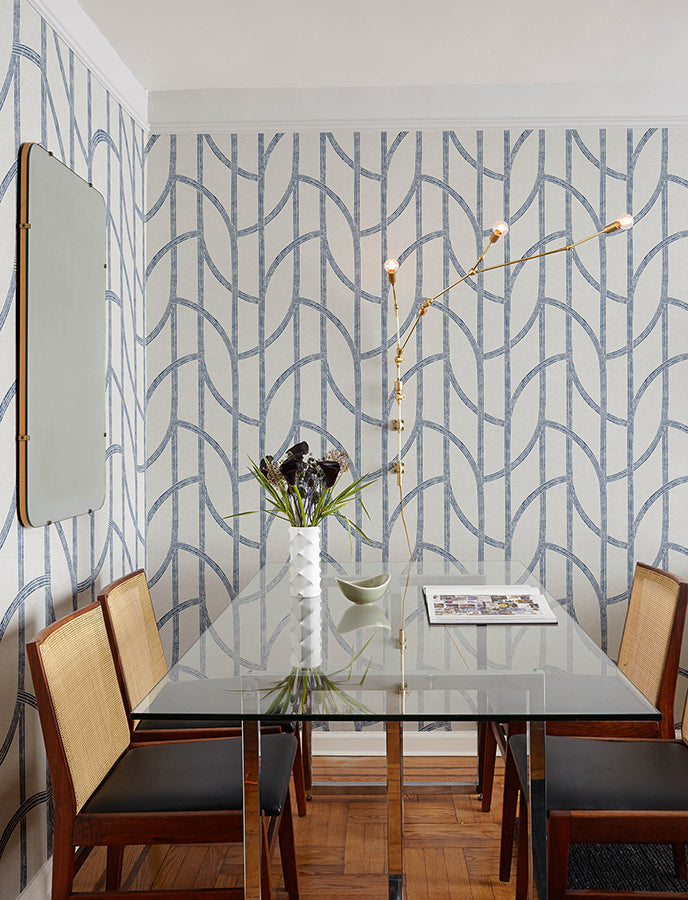 Harlow Indigo Curved Contours Wallpaper - Stripes Wallpaper